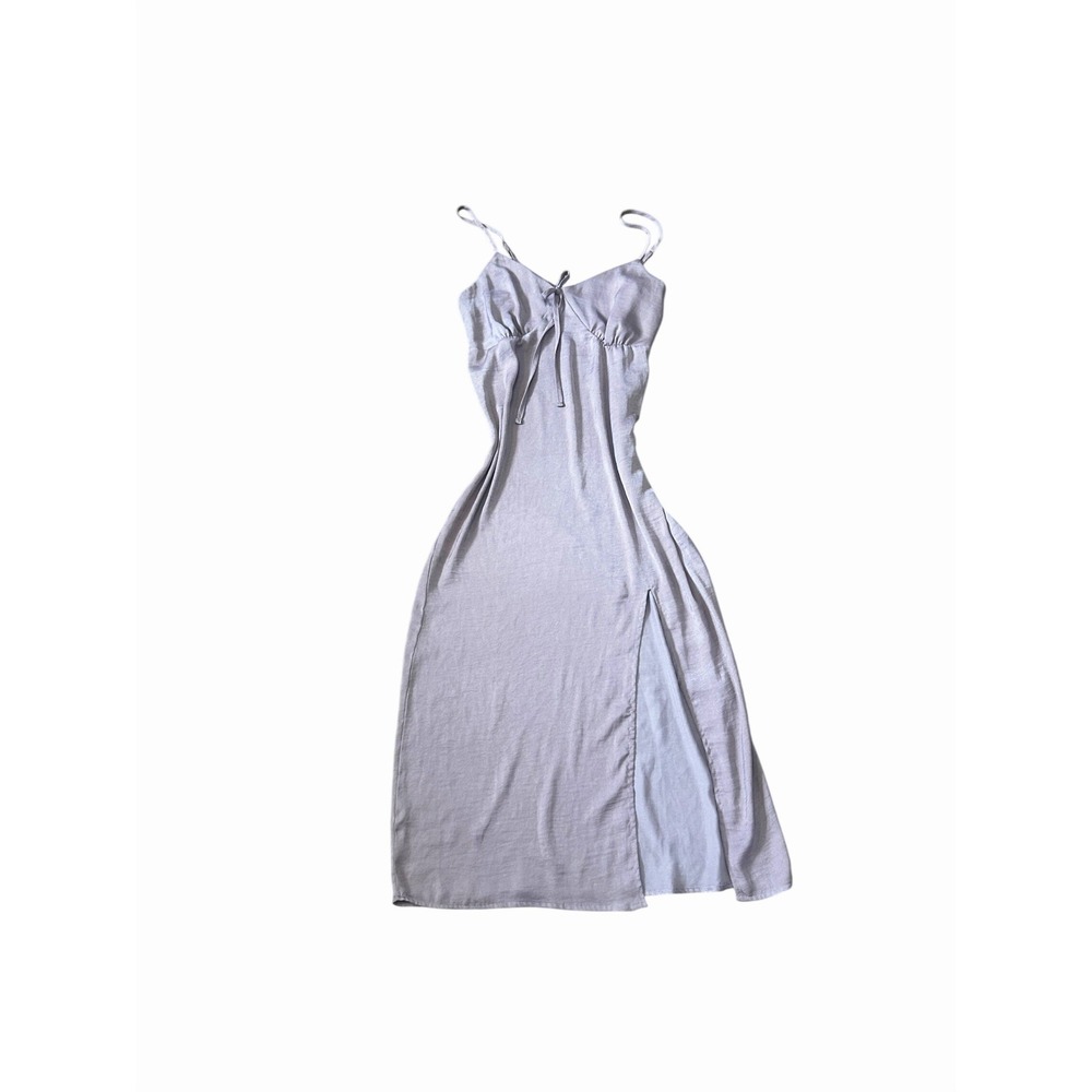 No Comment NY-LA Mauve Satin Tie Front Midi Slip Dress Side Slit Large W528559
